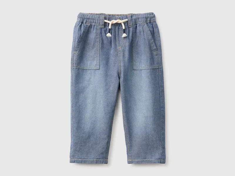 Chambray trousers with drawstring