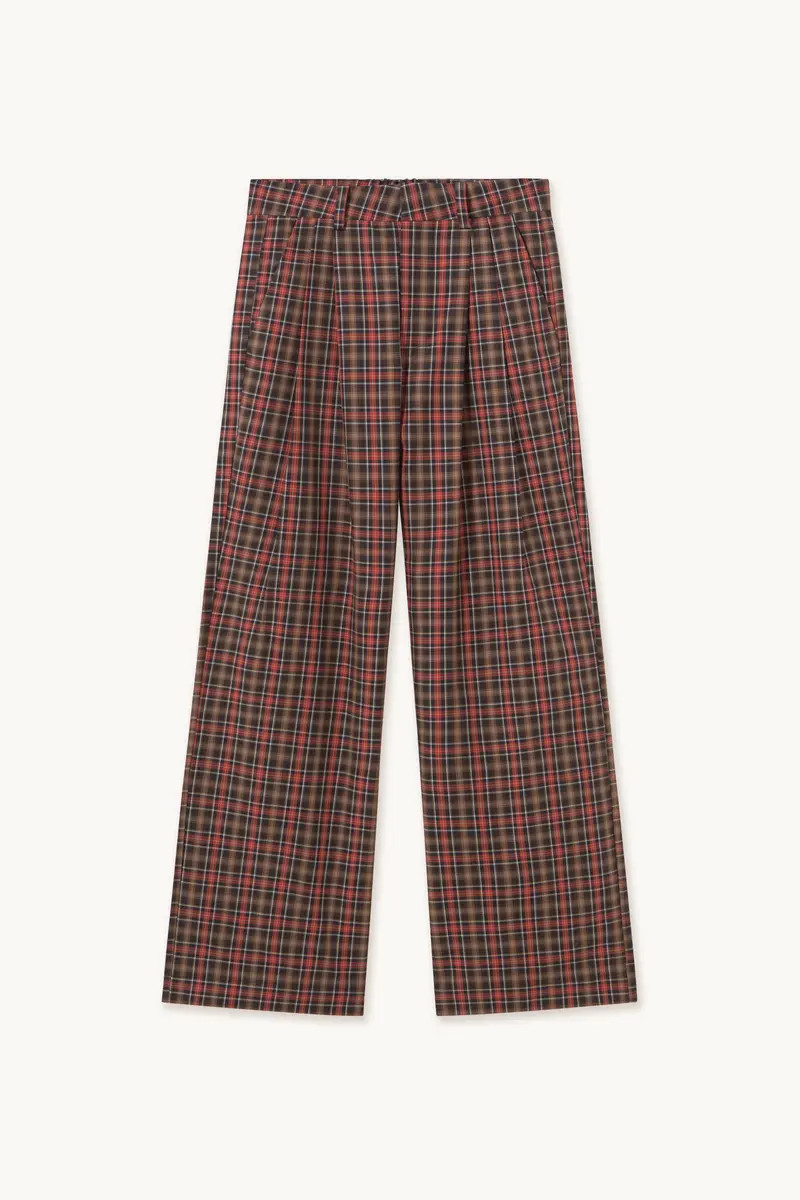 CHECK PLEATED PANTS