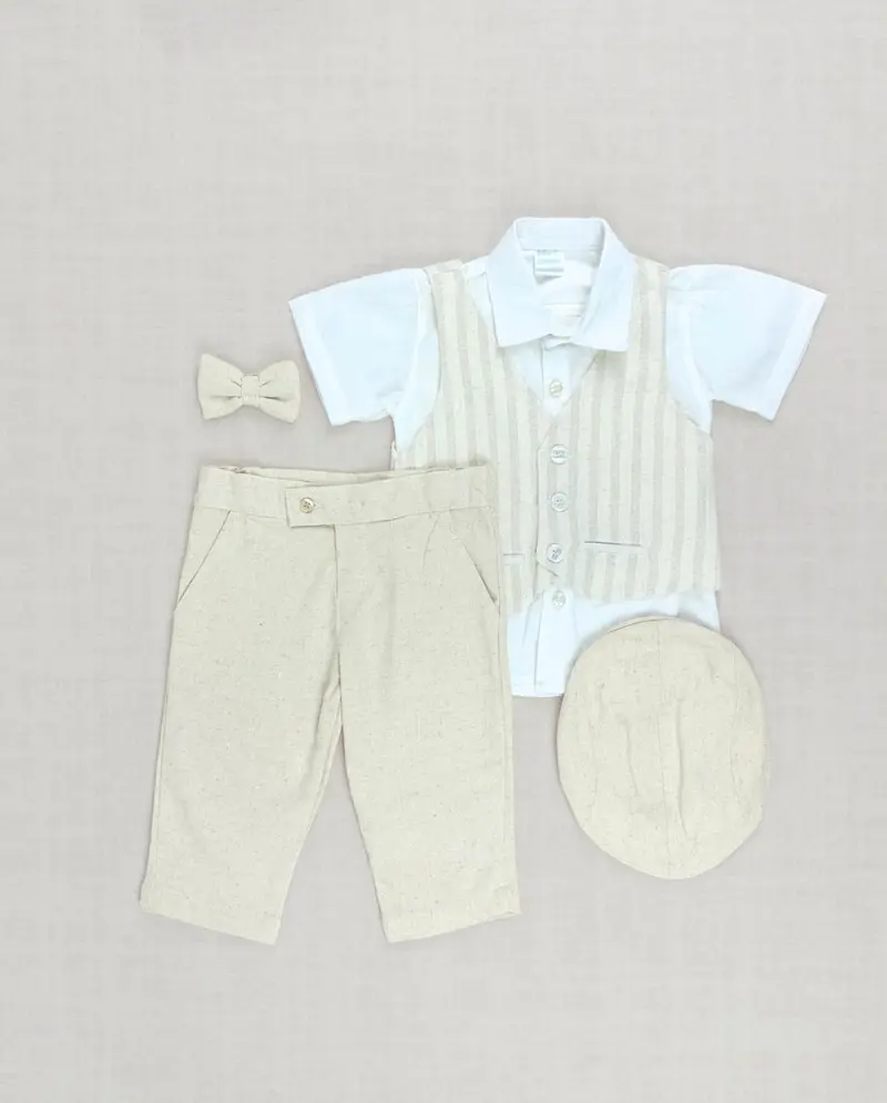 Conjunto Bautizo Chaleco Rayas Beige