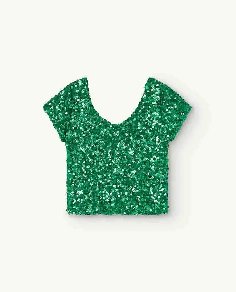 Green Sequins Crayfish Crop Top