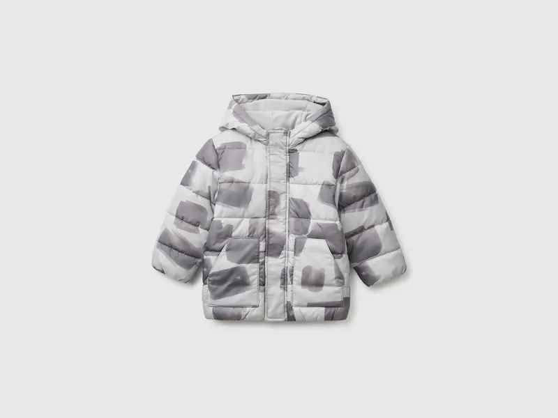 Patterned down jacket with hood