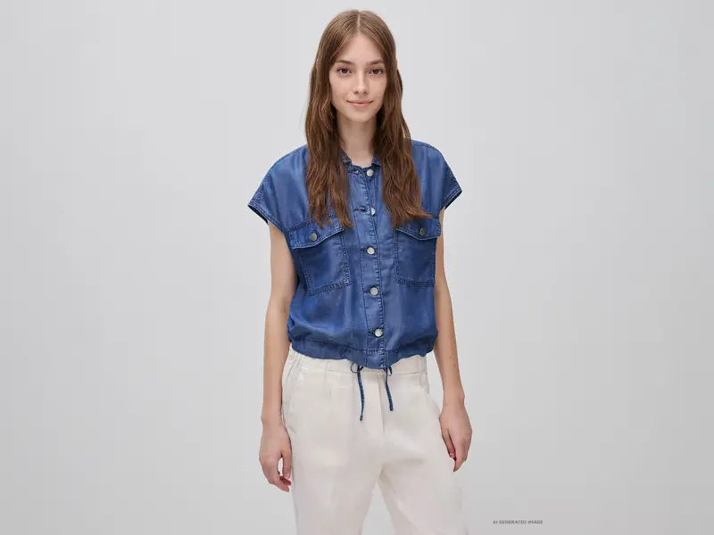 Sleeveless chambray jacket
