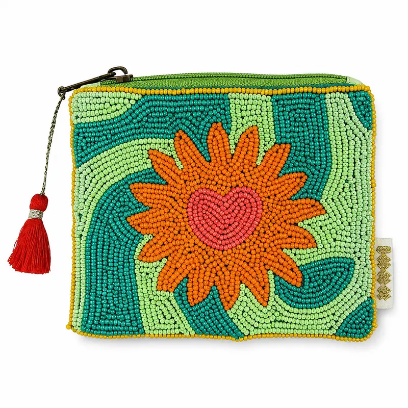 Sun Beaded Pouch - Green