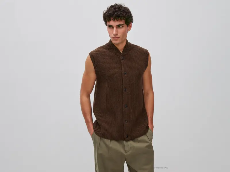 Wool blend buttoned vest